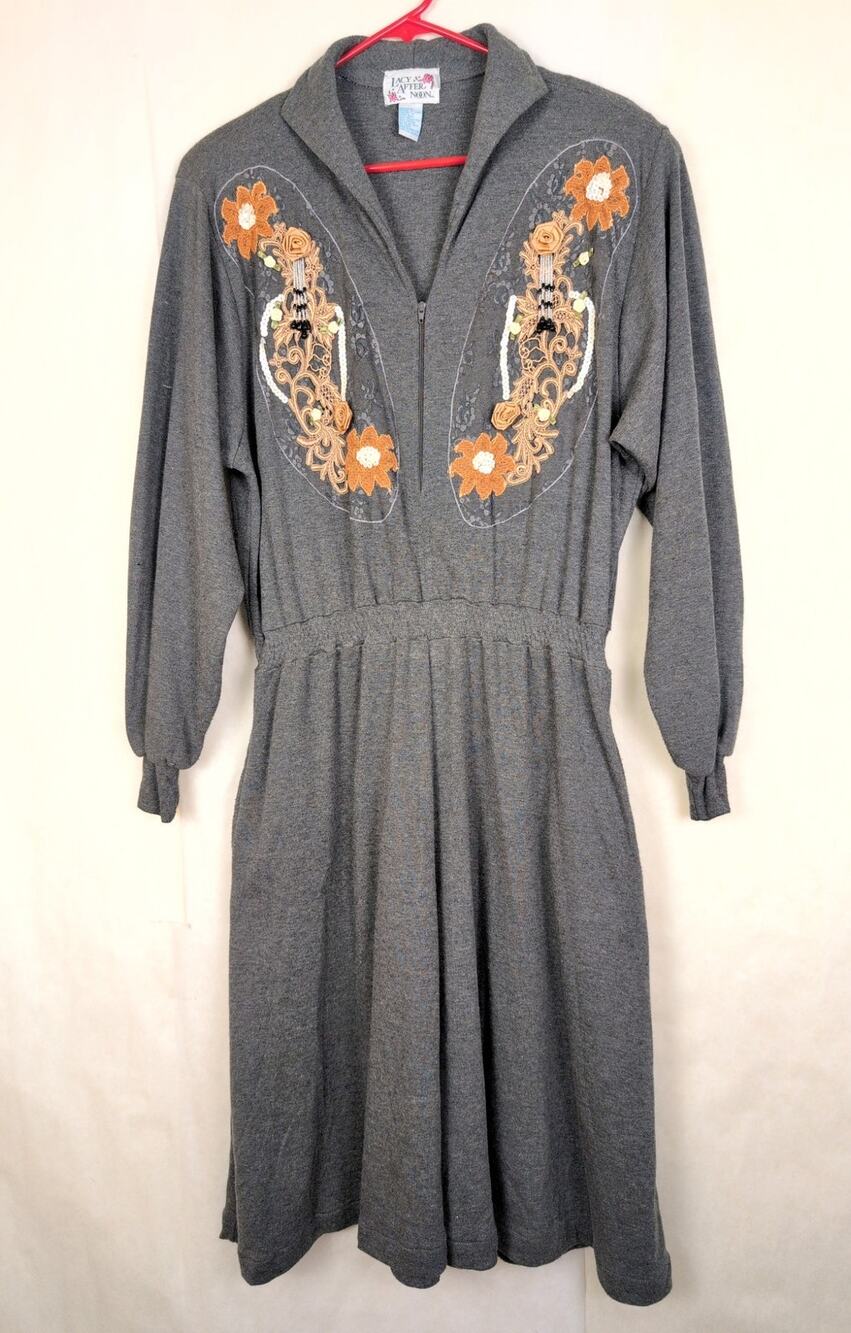 Vintage Lacy After Noon grey beaded embroidered sweatshirt dress Size large